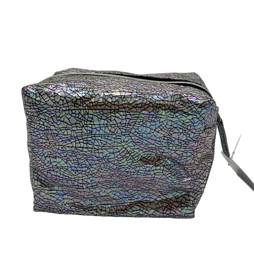 Silver Crackle Beauty Small Zippered Cosmetic Bag - NWT